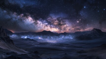 Fototapeta premium Night Sky Over a Rocky Mountain Landscape with the Milky Way