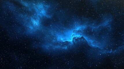 Blue Space Nebula. A deep space scene featuring a glowing blue nebula with stars scattered across the background.