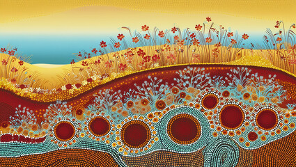 Landscape flower dot painting art