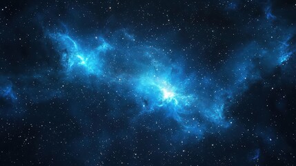 Blue Space Nebula. A deep space scene featuring a glowing blue nebula with stars scattered across the background.