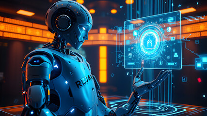 Smart city digital world metaverse, 3D AI artificial intelligence robot engineer digital technology security power energy sustainable environment technology futuristic interface.