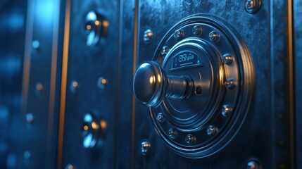 Safe with a combination lock and digital screen, advanced financial security, 3D illustration