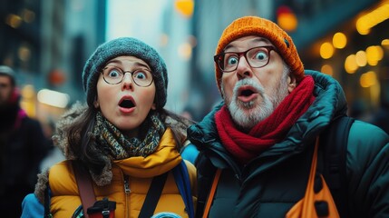 the expressions of surprise and wonder on tourists' faces as they explore a new city
