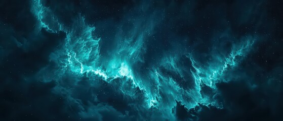 Fototapeta premium Blue Aurora Borealis Wallpaper. Northern Lights with shades of blue and teal dancing across a dark sky.