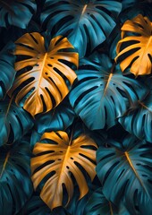 green rectangular frame with a monstera leaves background