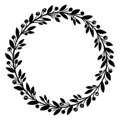 Hand-drawn floral wreath silhouette vector illustration 