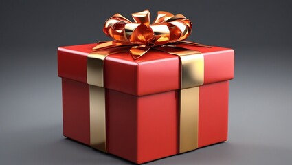 a red gift box with gold ribbon and a bow.