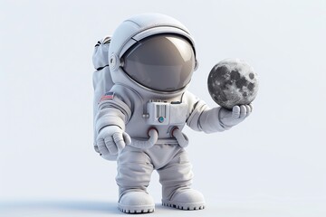 Naklejka premium ai generative little astronaut holding a small moon