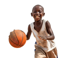 Happy young African American basketball player, cut out