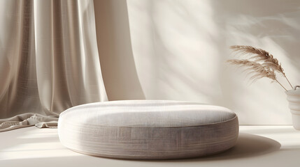 Textured Fabric Podium with Soft, Tactile Surface in Cozy Lighting