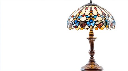 Vintage stained glass table lamp isolated on white background