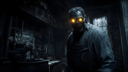 Fototapeta premium A haunted blacksmith with glowing eyes