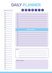 Daily Planner Template. Planner with Place for Notes on the purple tones. Vector Illustration.