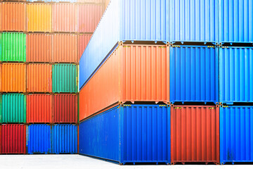Fototapeta premium Containers Cargo Shipping. Handling of Logistic Transportation Industry. Cargo Container ships, Freight Trucks Import-Export. Distribution Warehouse. Shipping Logistics Transport.