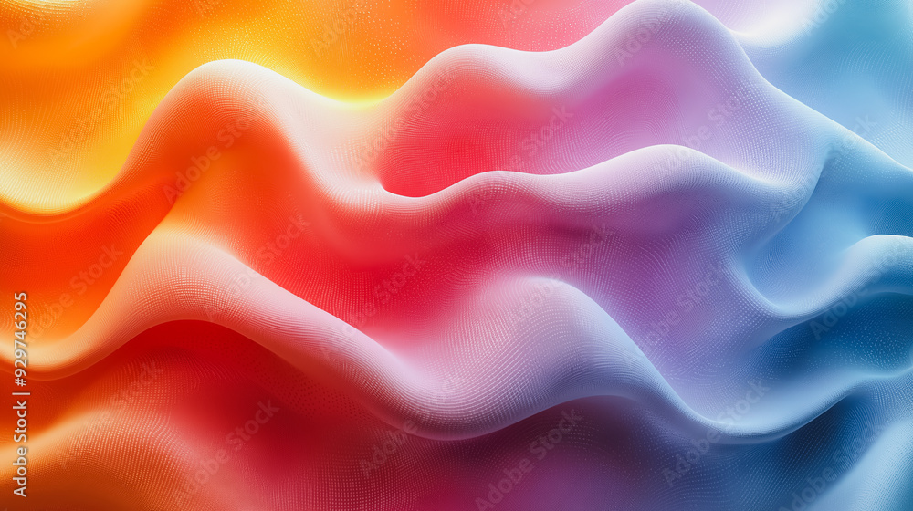 Poster a colorful wave of fabric with a blue stripe. the colors are bright and vibrant, creating a sense of