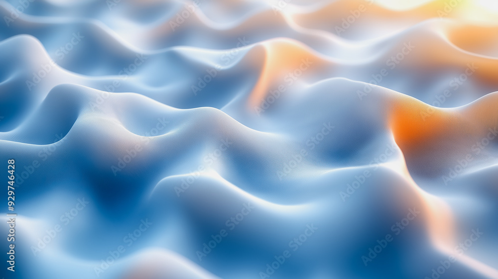 Poster the image is a close up of a blue and white wave. the wave is very smooth and has a very calming eff