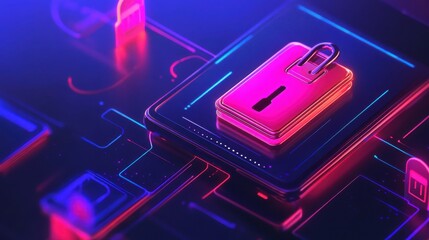 Digital wallet with floating locks, secure online payment, 3D illustration