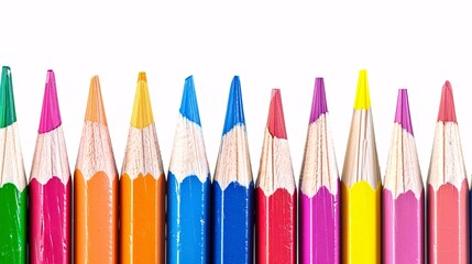 Assorted hues of crayons on a white backdrop.