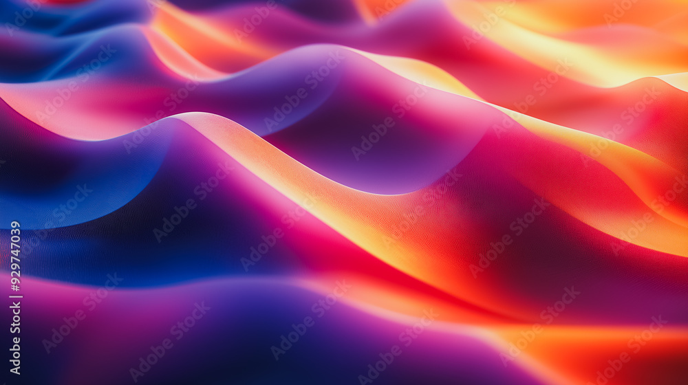 Poster a colorful, abstract image of a wave with a purple and orange background. the image has a dreamy, su