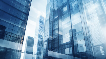 Fototapeta premium High-rise business buildings with glass facades in the background. 