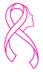 Woman face in pink ribbon. Breast Cancer Awareness Month Campaign. Icon design for poster, banner.