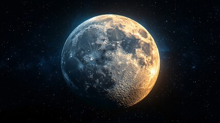 Fototapeta premium Close-up shot of the full moon, emphasizing its surface details and luminous glow in a dark, starless night.