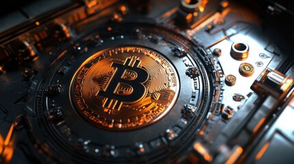 Fototapeta premium Cryptocurrency coins in a virtual vault, secure storage, 3D illustration