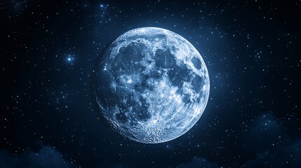Fototapeta premium Detailed close-up of a full moon, highlighting its texture and brightness in the night sky.