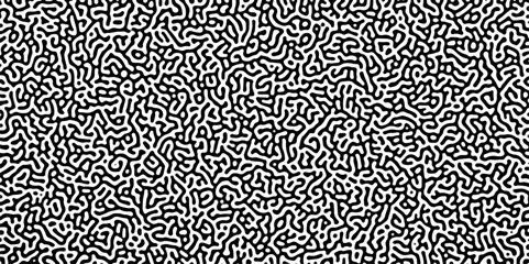Turing reaction diffusion monochrome seamless pattern with chaotic motion. Linear design with biological shapes. Organic lines in Memphis. abstract truing organic wallpaper background.	