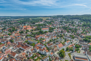 Blick auf das Stadtzentrum der Hochschulstadt Weingarten in Oberschwaben