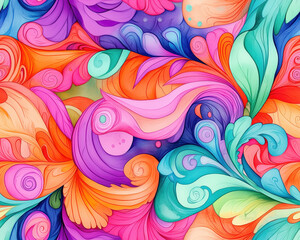 Fototapeta premium Vibrant abstract artwork with swirling colorful patterns in orange, pink, blue, and green, evoking fluidity and motion