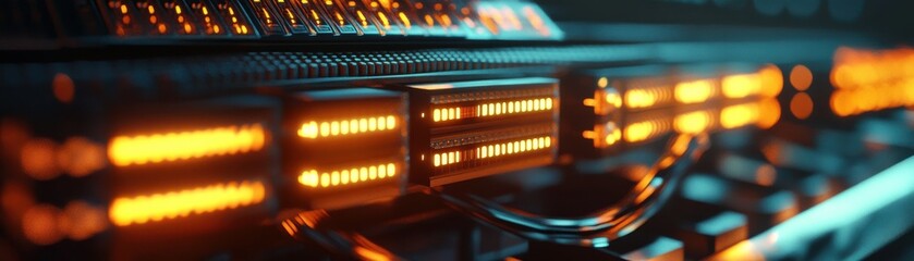 Cryptocurrency mining rig with glowing coins, blockchain technology, 3D illustration