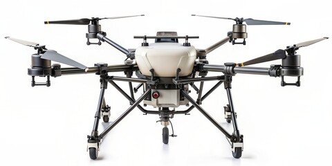 Isolated agricultural drone sprayer on white background, agriculture, technology, innovation, farming