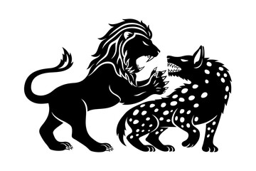Lion and hyena icon on white background.