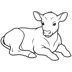 1 month old angus calf line line art vector illustration