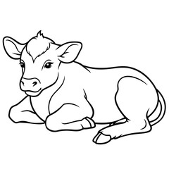 1 month old angus calf line line art vector illustration