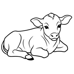 1 month old angus calf line line art vector illustration