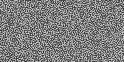 Turing reaction diffusion monochrome seamless pattern with chaotic motion. Linear design with biological shapes. Organic lines in Memphis. abstract truing organic wallpaper background.	