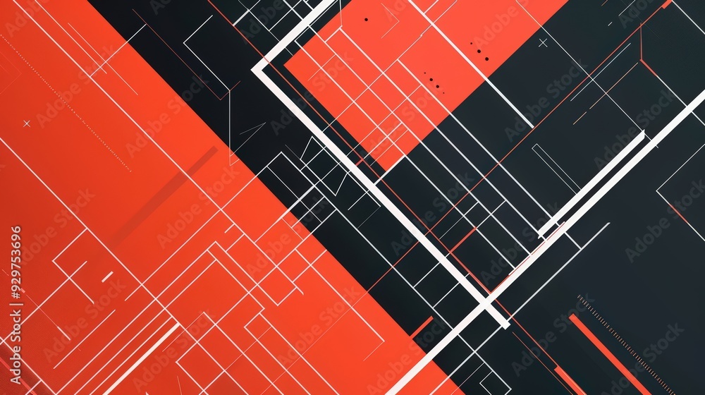 Aufkleber this background showcases a minimalist schematic design with white lines on a striking red and black