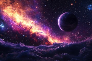 Obraz premium Space cosmic illustration with planets scene created with Generative AI