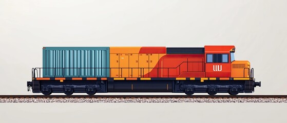 cargo train in flat design side view rail transport 3D render Complementary Color Scheme