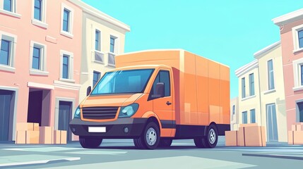 Obraz premium delivery van with parcels in flat design front view urban logistics cartoon drawing colored pastel