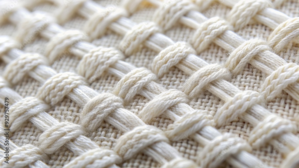 Poster intricate white fabric fiber microstructure revealed in a detailed macro shot, showcasing soft, deli