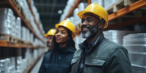 A warehouse manager talking with a logistics employee in the warehouse