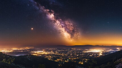 Fototapeta premium Milky Way Galaxy Over A City At Night