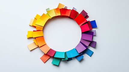 Obraz premium A creative circle graph made of colorful paper pieces arranged on a white table