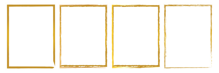 Gold Grunge frames vector set, Gold  square shape borders with scratched rough edges. Grungy old texture, dirty weathered vignettes or photo frames, decorative design elements .