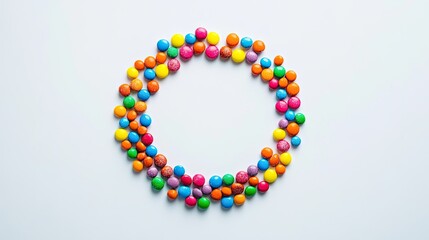 Obraz premium A creative circle graph made with colorful candies arranged on a white background