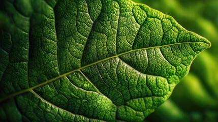 Fototapeta premium A detailed macro shot of a green leaf with visible veins