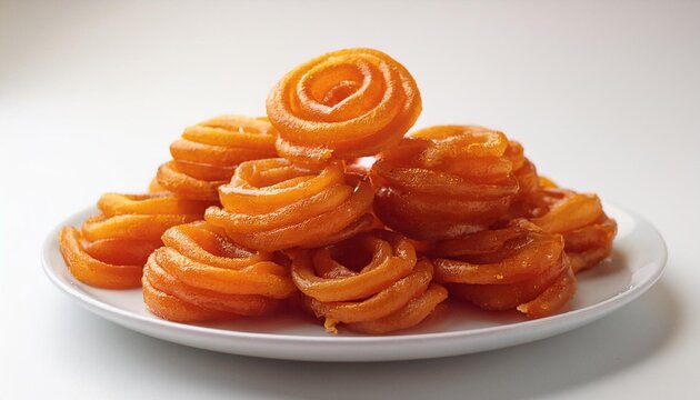 A small stack of Jalebis arranged neatly on a white plate